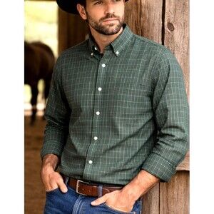 Resistol Rodeo Gear Sz XL Green Plaid 100% Cotton Western Cowboy Shirt